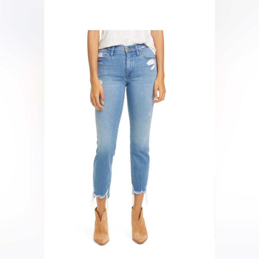 FRAME Le High High-Rise Distressed Stretch Straight-Leg Jeans